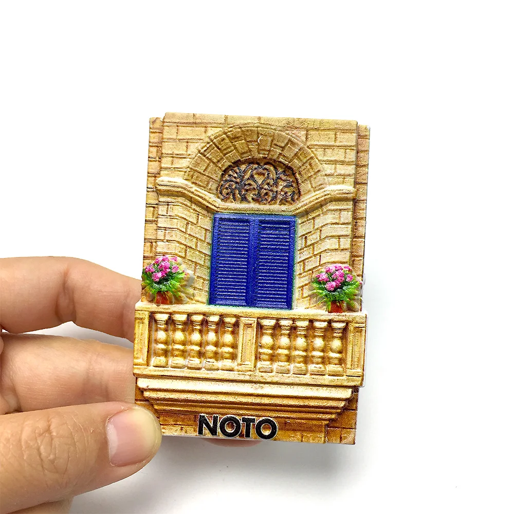 

3D Italy Noto Blue Door Balcony Decorative Fridge Magnets, Cute Refrigerator Magnets, Home Decor Items