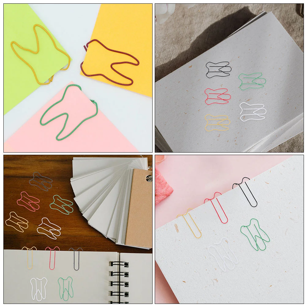 60 Pcs Teeth Shaped Adorable Creative Office School Supplies Metal File Cute Page Marker Invitation Card Clip Photo Album Binder