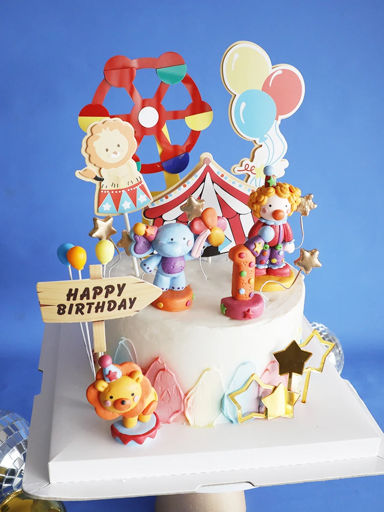 Circus Cake Decoration Children\'s Day Cake Topper Elephant Lion Carnival 1th First Birthday  Party Supplies for Kids Baby Shower