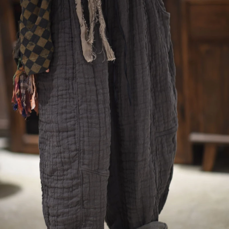 

2025 зимние новые толстые теплые креповые брюки для женщин, широкие брюки с высокой талией, женские эластичные повседневные длинные брюки, женская одежда