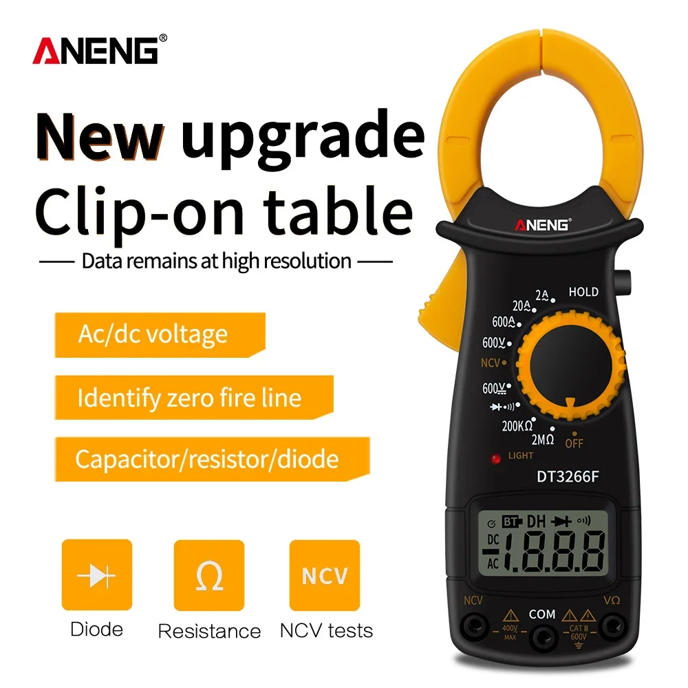 ANENG DT3266F Mini Digital Clamp Multimeter Amperemeter Electrical Clamp Meter AC / DC Voltage Resistor Tester with Buzzer