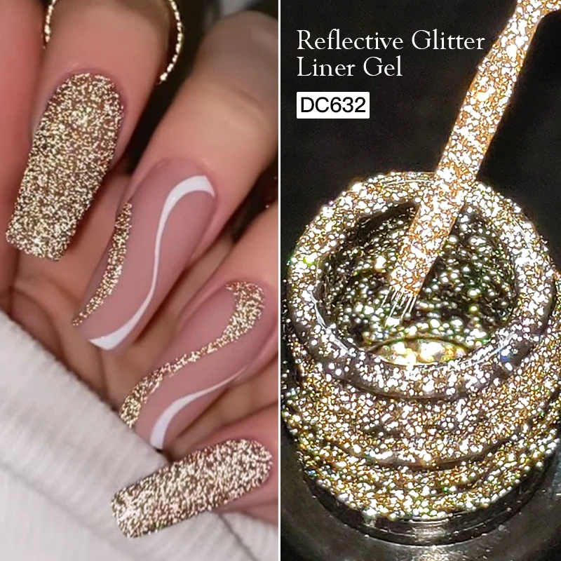 5ml Gold Silber Reflektierender Glitter Liner Gel Nagellack Set Rosa Farbe Leuchtend Funkelndes Französisches Semi-Permanentes Nagellack-Gel