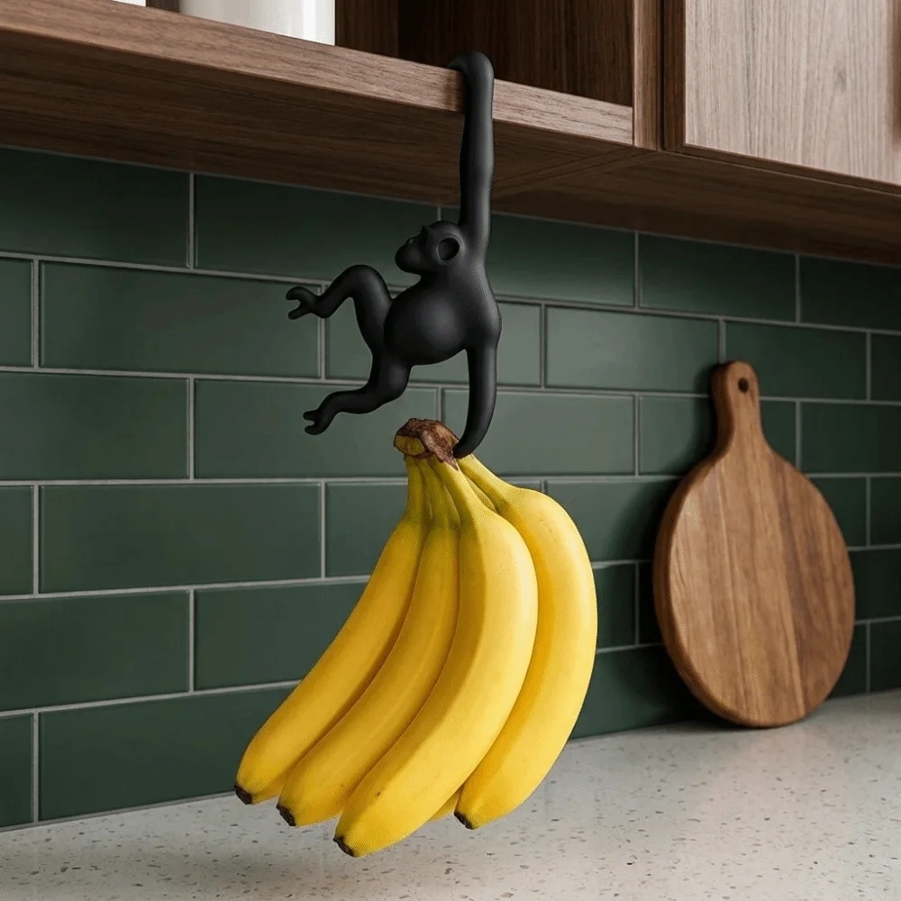 Creative 3D Printed Monkey Shaped Wall Hook Punch-free Plastic Banana Holder Decorative Banana Hook for Kitchen