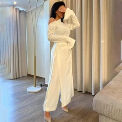 ROYET Vintage Classic Style One Shoulder Full Sleeve Pleat Long Prom Dress For Woman Ankle Length Flower Elegant Evening Gown