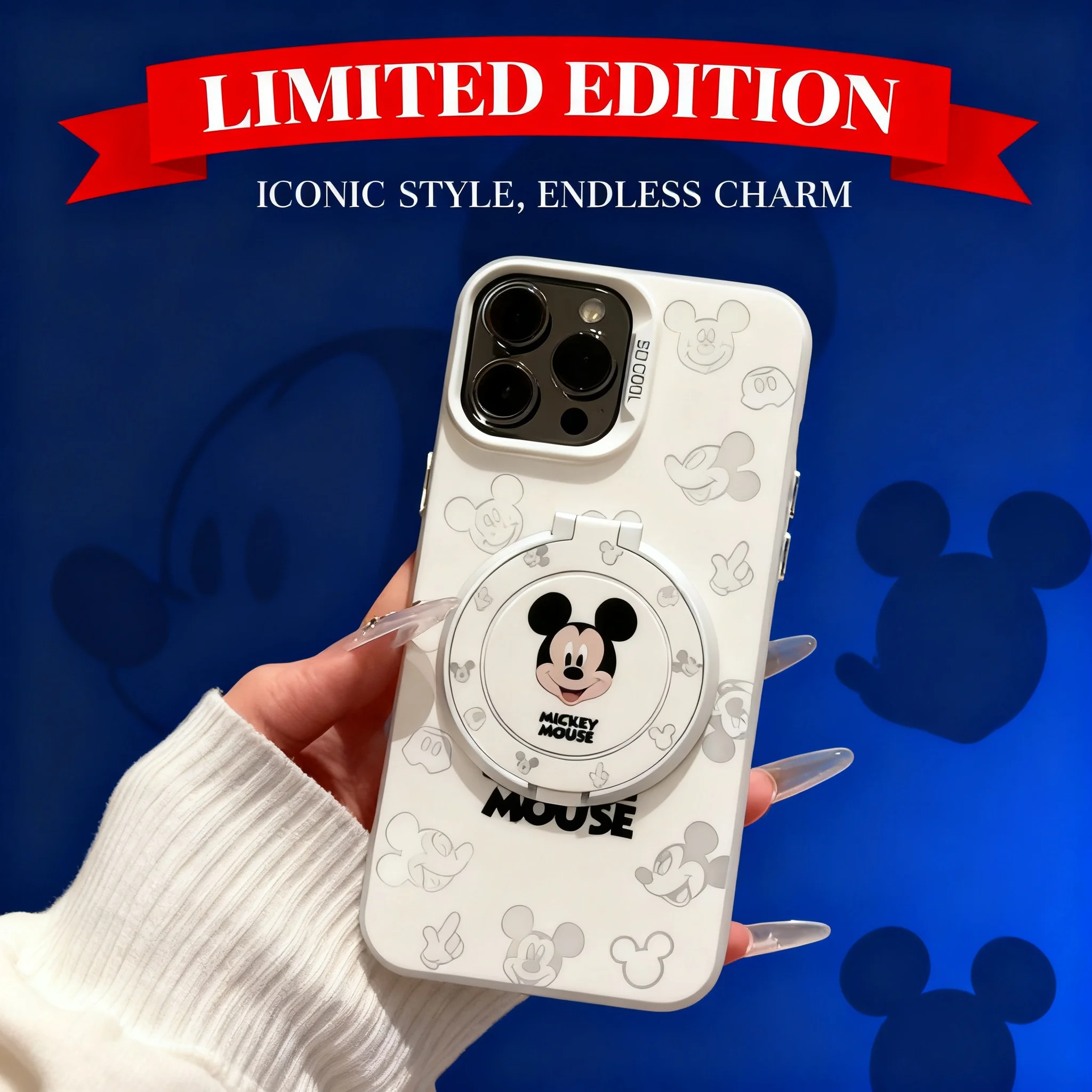 

Mickey Minnie Cartoon Couple Creative Stand Phone Case Compatible with iPhone 17 Pro Max 16 15 13 Color Silver