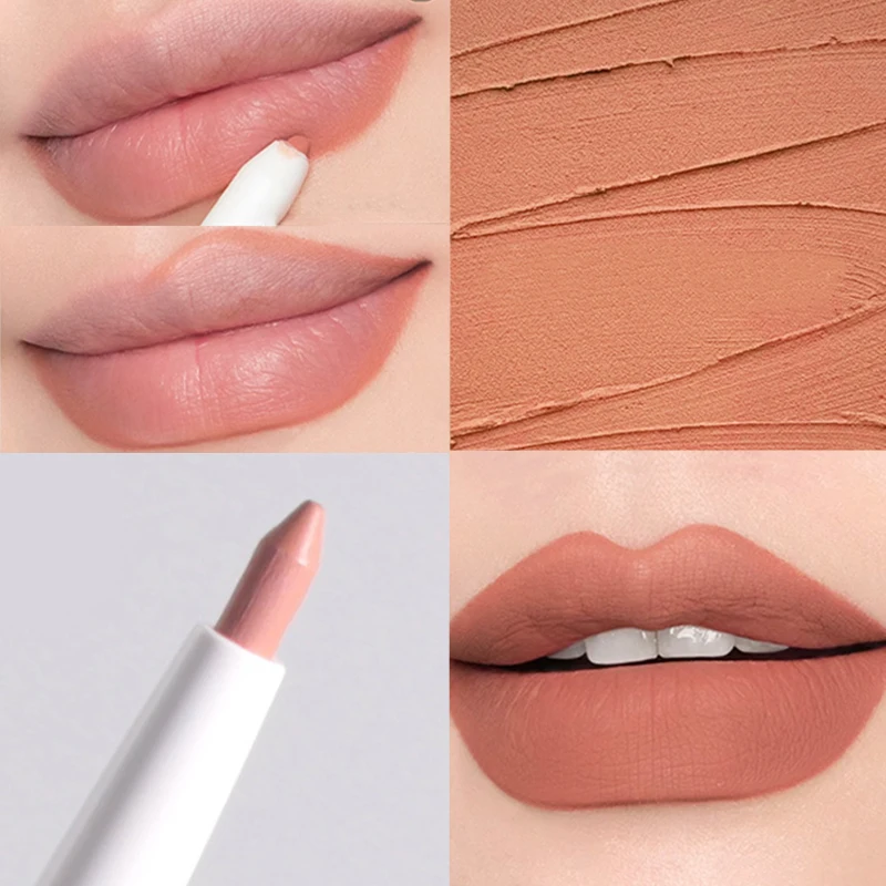 Outline 3D ริมฝีปาก Matte Lip Liner ดินสอเซ็กซี่สีชมพูสีม่วง Contour ลิปสติกปากกากันน้ํา Non-stick Cup Lipliner แต่งหน้าเครื่องสําอาง