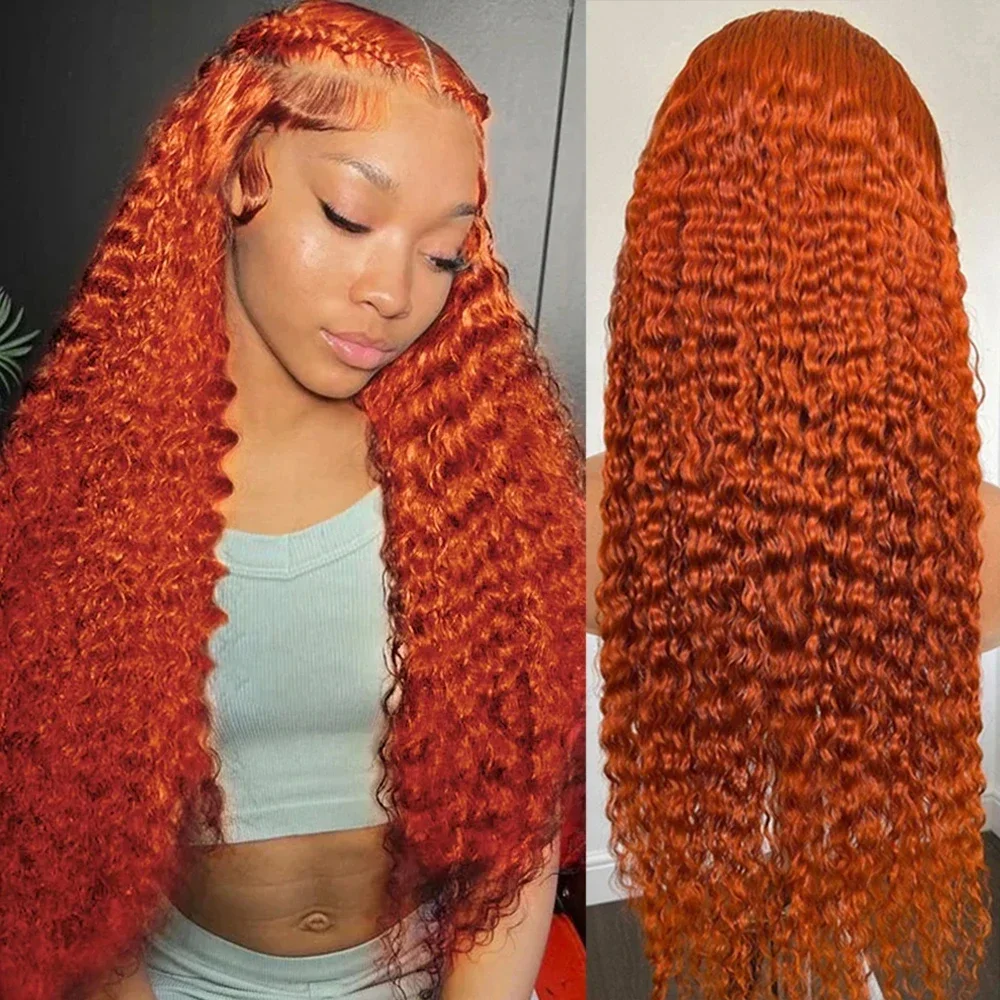 350 Orange Deep Wave Lace Front Wig Human Hair Curly Ginger Orange Colored 13x4 Lace Frontal Wigs for Women 4x4 Lace Closure Wig