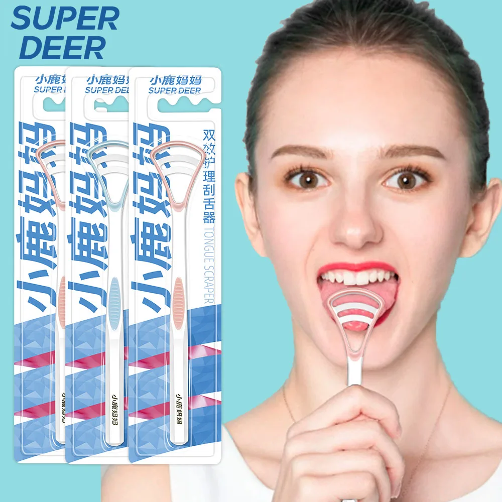 1PCS Silicone Tongue Scraper With Ergonomic Handle Double-sided Fresher Breath Tongue Cleaning Brush Oral Hygiene Tool