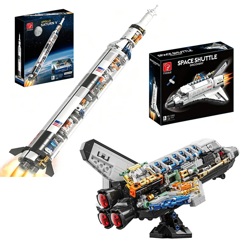 MOC Space Series Saturn V Space Rocket Plane Building Blocks DIY Creative Model Puzzle Toy Birthday Gift view 3