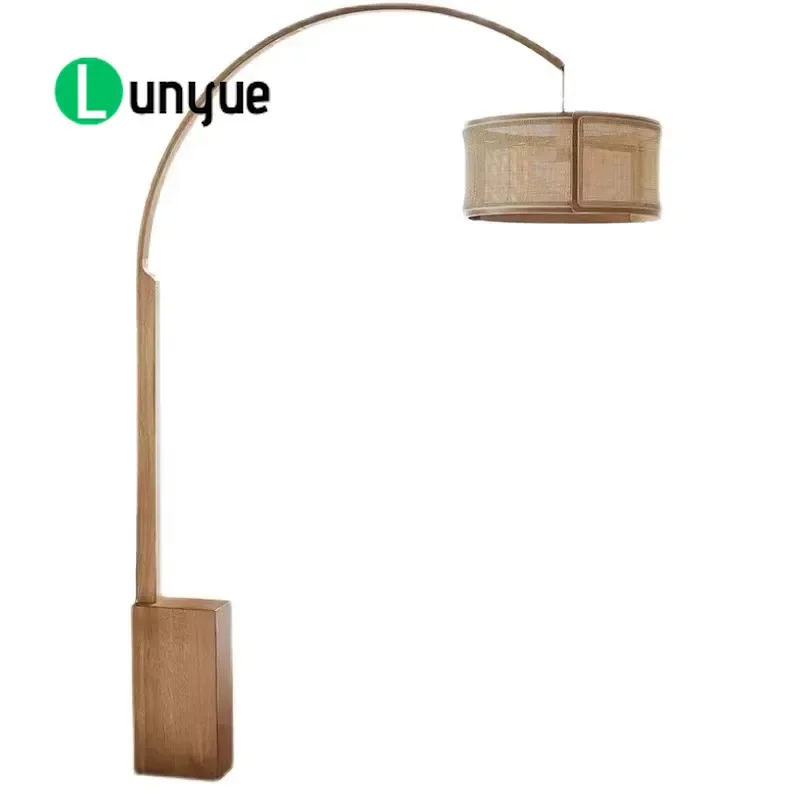 Custom Hexagonal Rattan Wood Grain Floor Lamp for Hotel Office Modern Decorative Standing Light Natural Texture Ambient