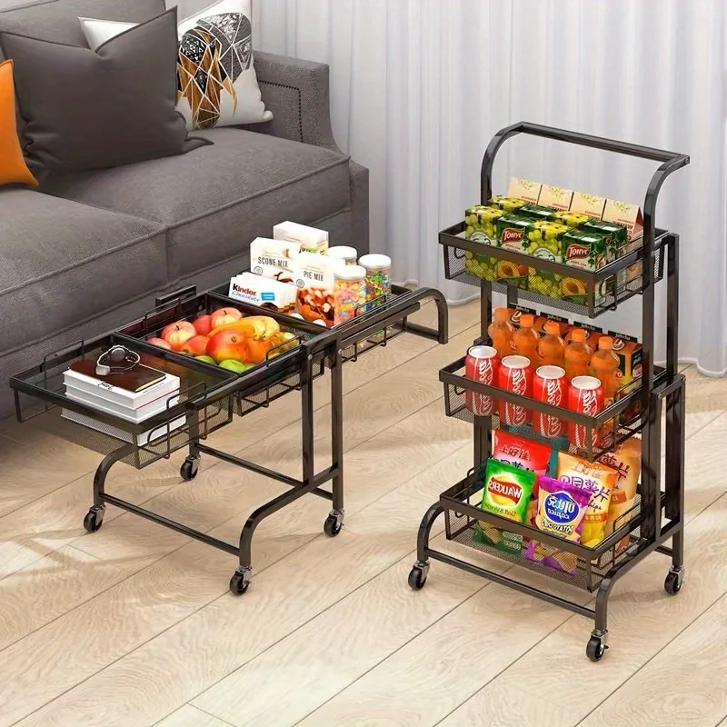 

1-Pack Heavy Duty Carbon Steel Storage Cart with 180° Rotating Removable Shelves, 110 Lbs Load Capacity Multi-Purpose Organizer