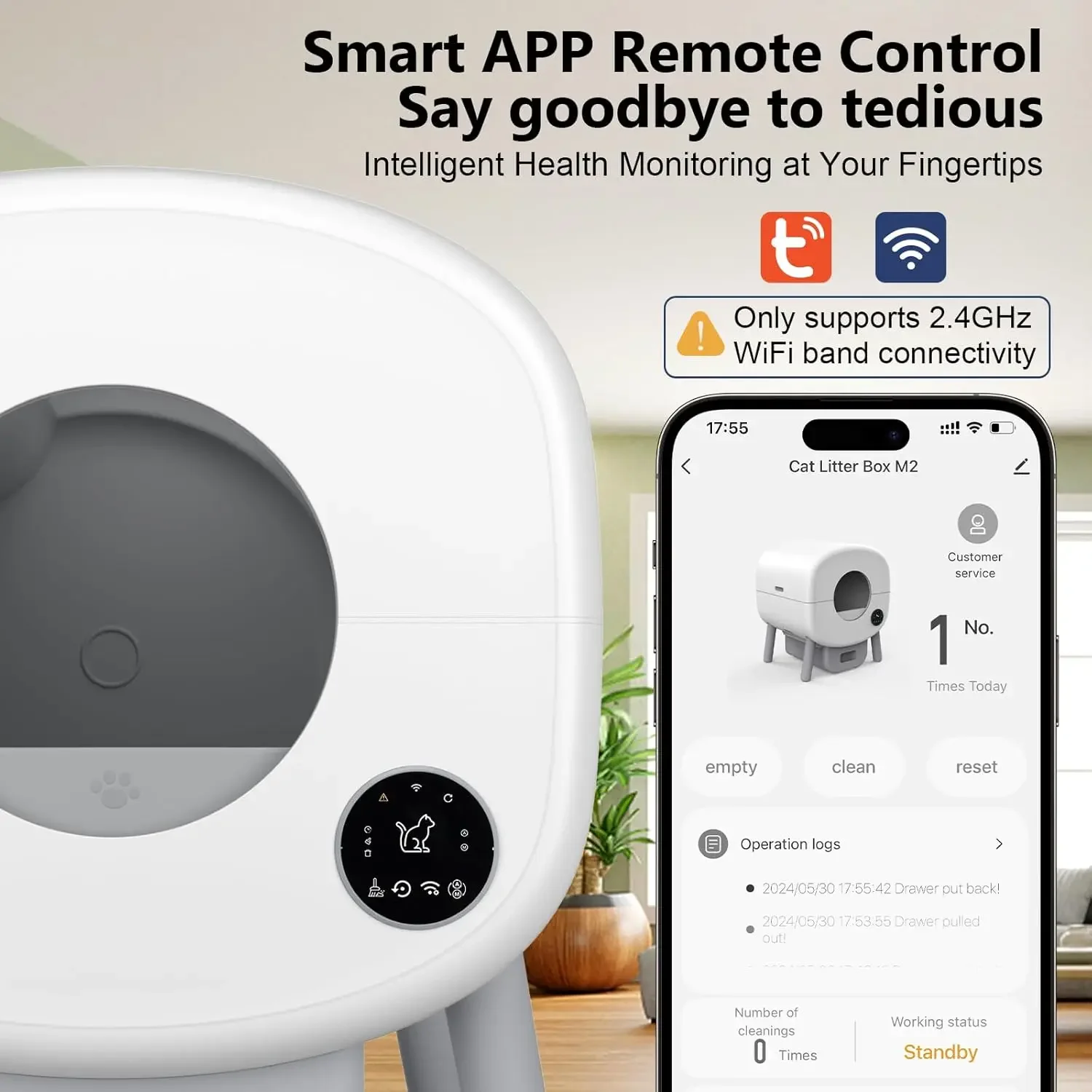 Caixa de areia, caixa de areia automática para gatos 95 L autolimpante para vários gatos, com proteção de segurança, controle por aplicativo, 1 R