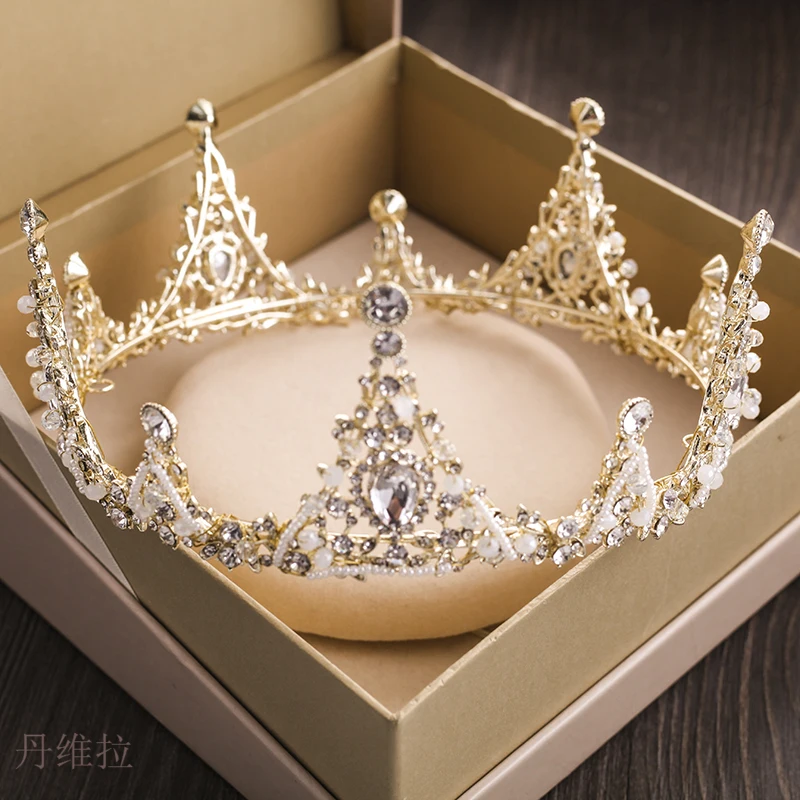 Crown for Girl Crystal Bridal Crown Gold Silver Pink Color Diadem Veil Tiaras Wedding Hair Accessories Headpieces Head Jewelry