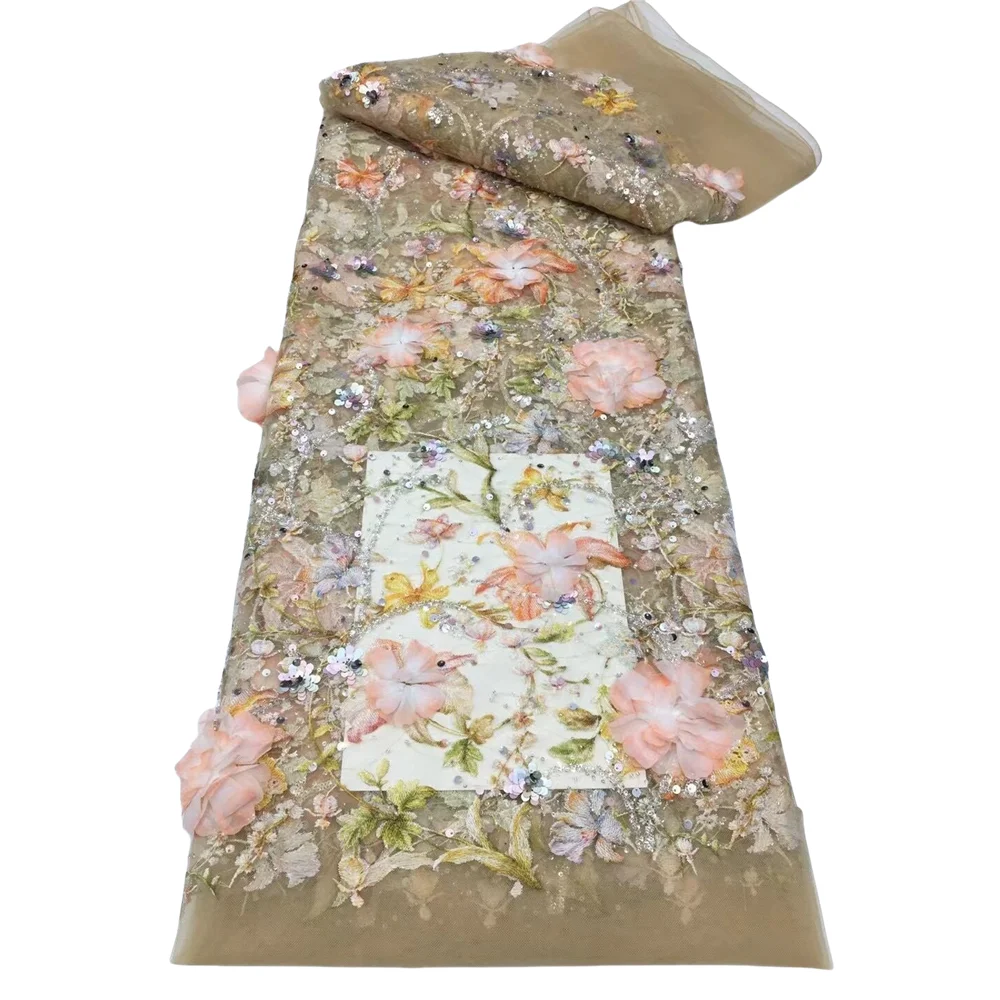 

Африканский нигерийский тюль, сетчатая кружевная ткань, S-14073216 Высококачественная вышивка блестками, сетчатая кружевная ткань для детской одежды, кружево из бисера