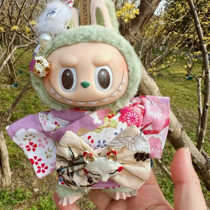 

Suitable for 15/17cm Labubu doll summer fresh style fashion kimono suit mild light color clothes doll accessories. toys cute