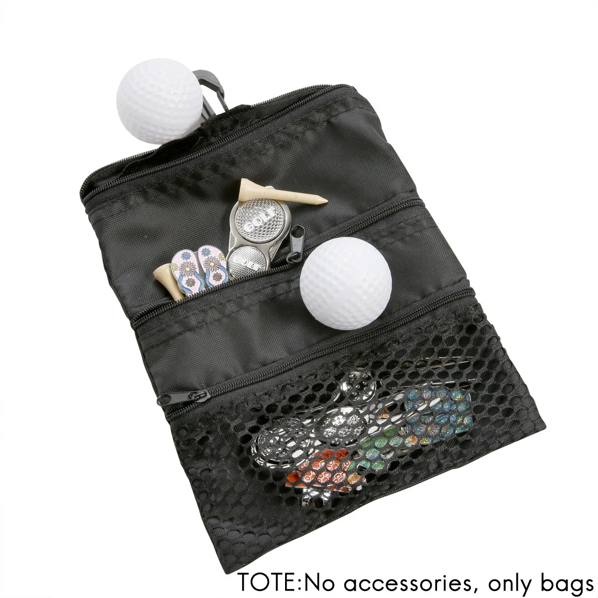 2 Pack Golf Pouch Bag Pocket Golf Tee Bag Pouch with Plastic Clip, 3-Layer Zipper Golf Bag Accessories Golf Ball