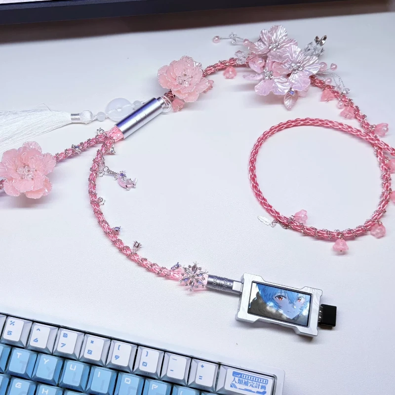 Echo Powder Theme Aviation Plug Cable Customized 8K Return Rate Single Crystal Copper Keyboard Cable Desktop Decoration Gift