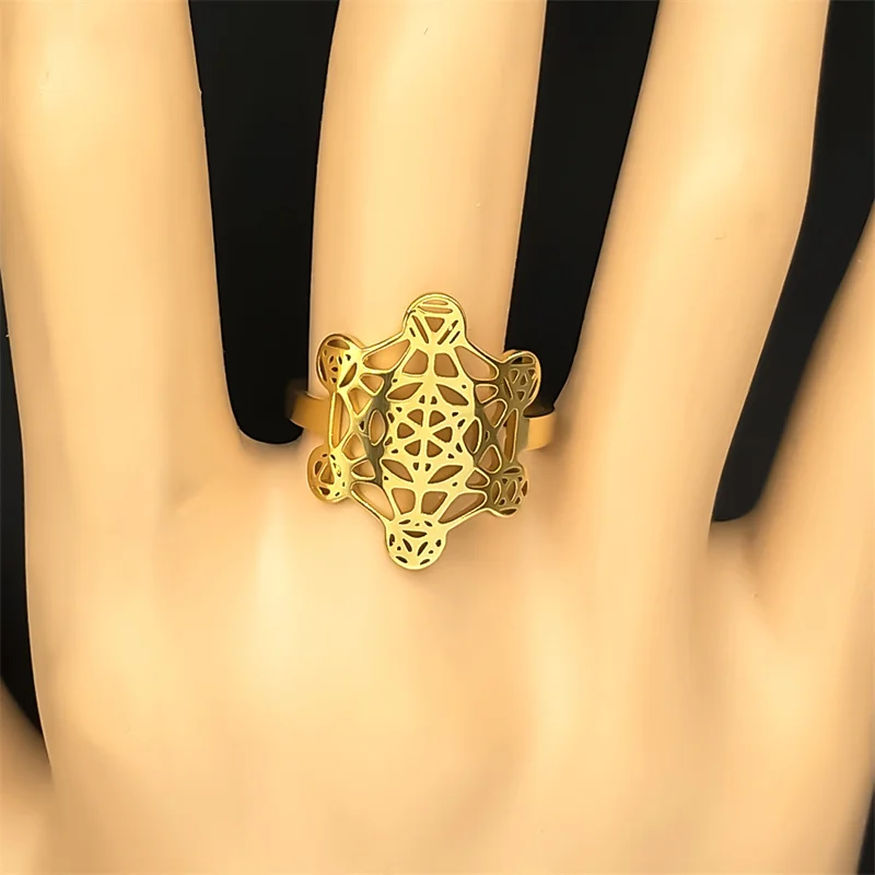 Large Archangel Metatron Cube Geometry Ring For Women Men Stainless Steel Silver Color Flower Of Life Rings Jewelry Gifts