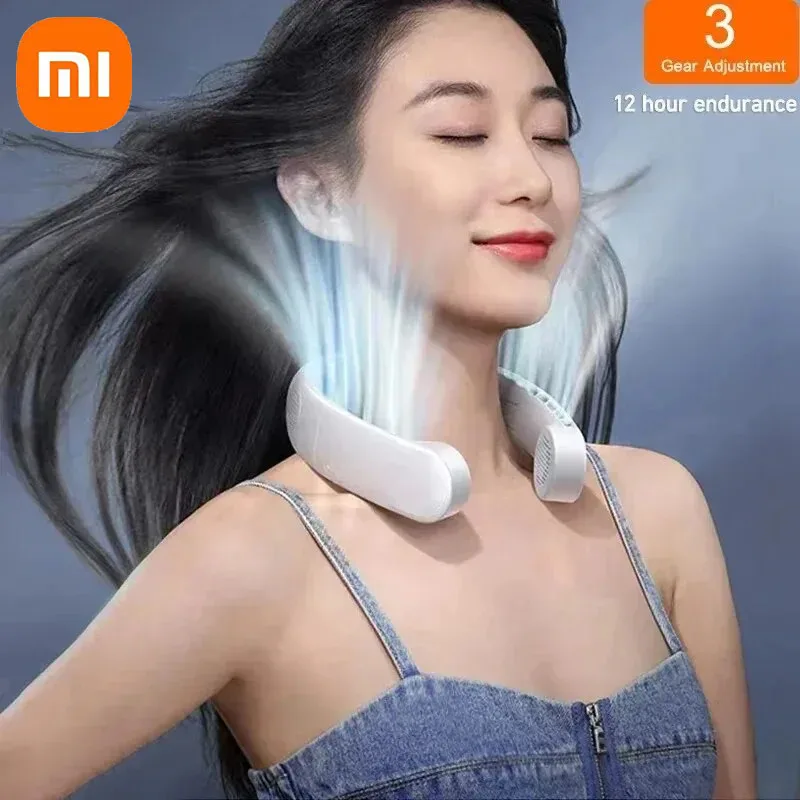 Xiaomi New Mini Neck Fan Portable Bladeless Hanging Neck 1200mAh Rechargeable Air Cooler 3 Speed Mini Summer Sports Fans