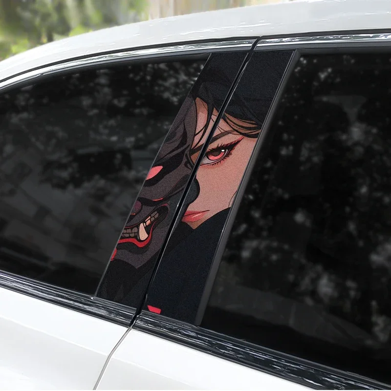 2pcs Mask Green Eyes Vinyl Car Pillar Stickers Personalized DIY Decals for Car Window Pillar Exterior Styling Decor Accessories