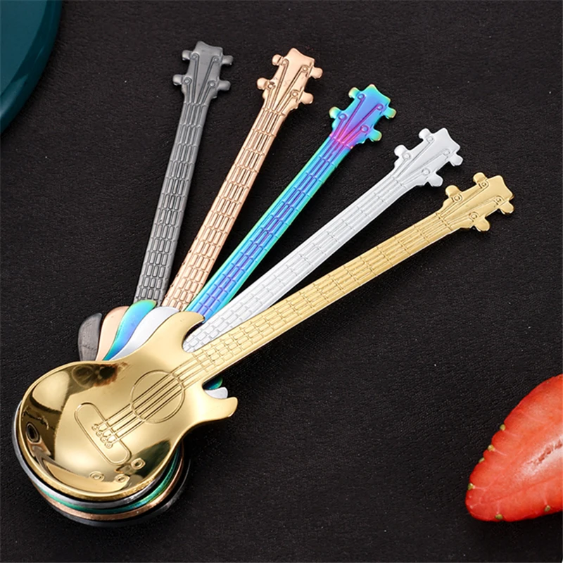 304 Stainless Steel Spoon Guitar Spoon Coffee Stirring Spoon Ice Bar Spoons Aternoon Tea Serving Spoon Kitchen Accessories