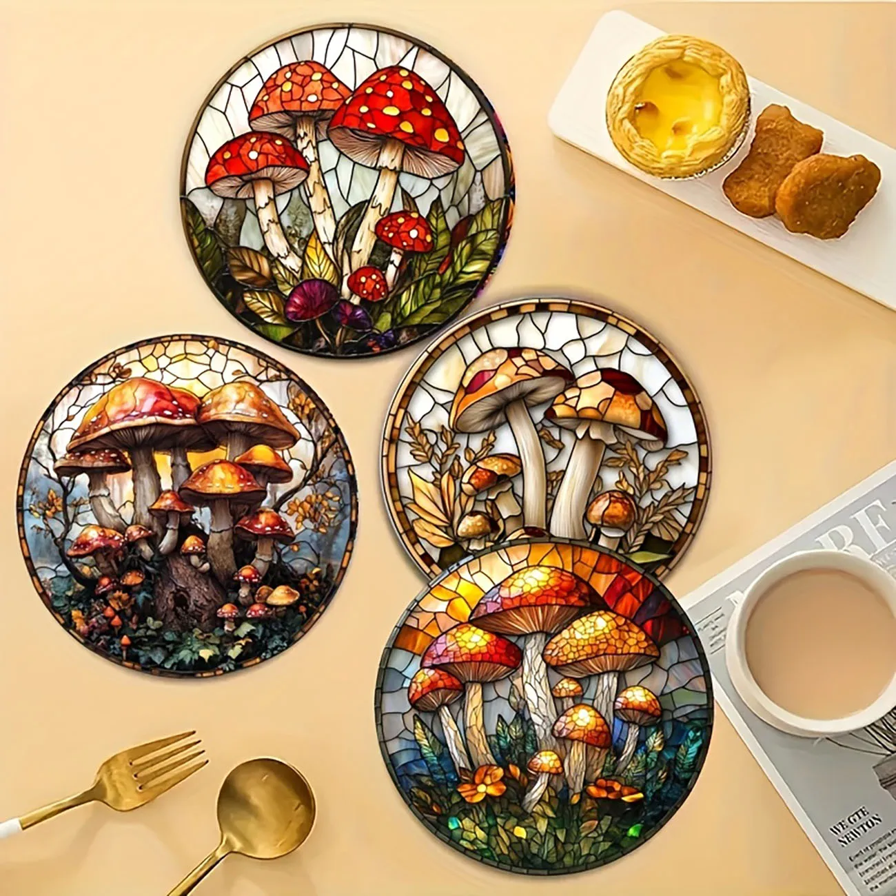 4-piece set - wooden placemat, anti slip and heat-resistant, desktop protection, dining table decoration, restaurant gift