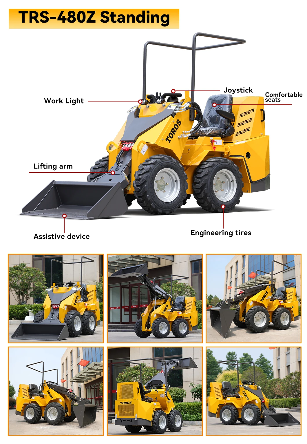 TOROS Kleines Rad Kompaktlader Laoder Großhandel Anpassen Mini Kompaktlader Chinesische hochwertige Minicargador anpassbar – Detail 10
