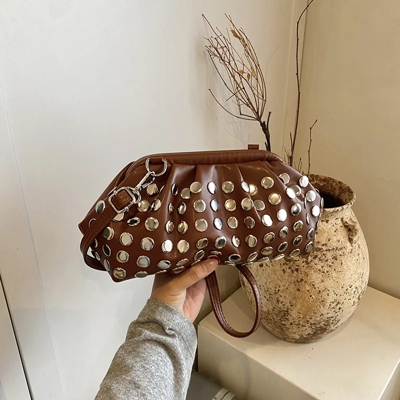 

Women Evening Bag Luxury Rivet Dumpling Bags for Women Handbag Fashion Soft PU Leather Shoulder Crossbody Bag Party Clutch