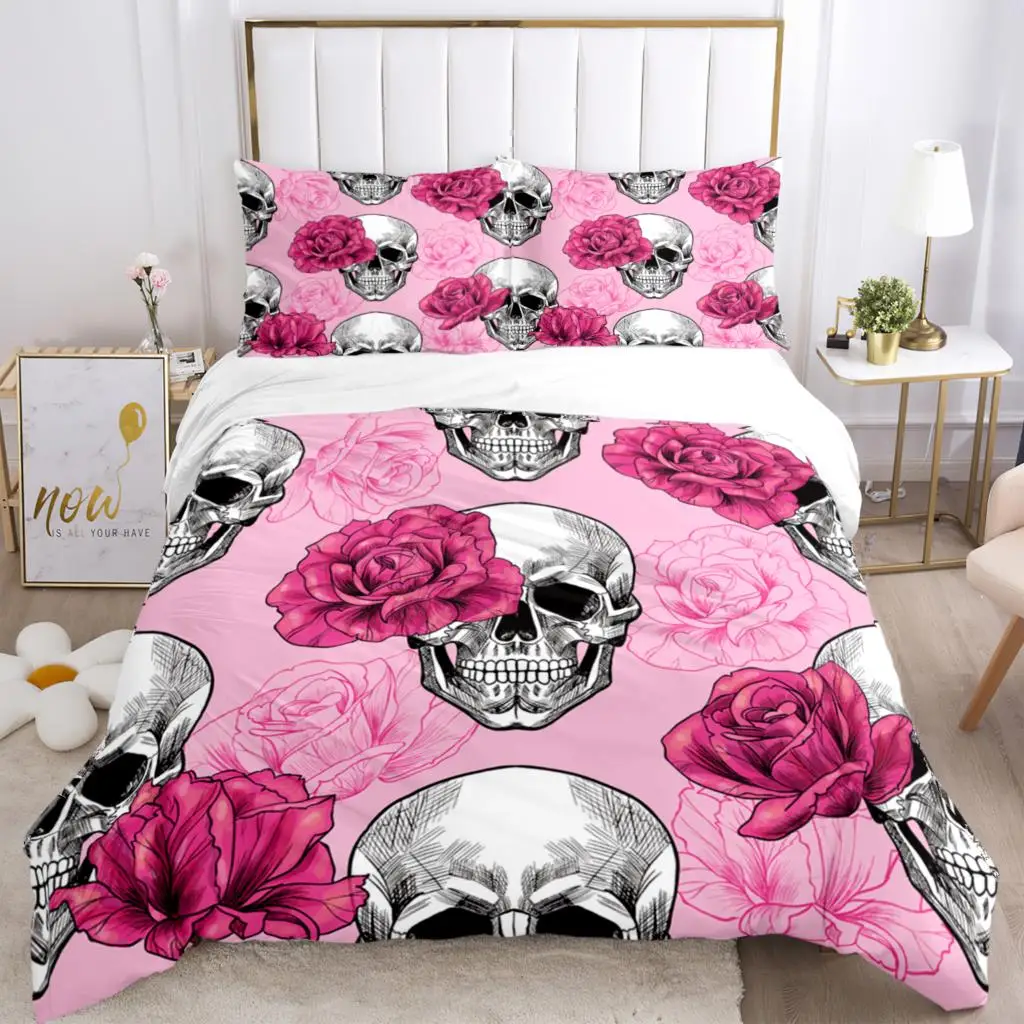 

Skull Art HD Print Three Piece Bed Set Fashion Bedding Article Children Or Adults For Beds Quilt Covers Pillowcases Pillow