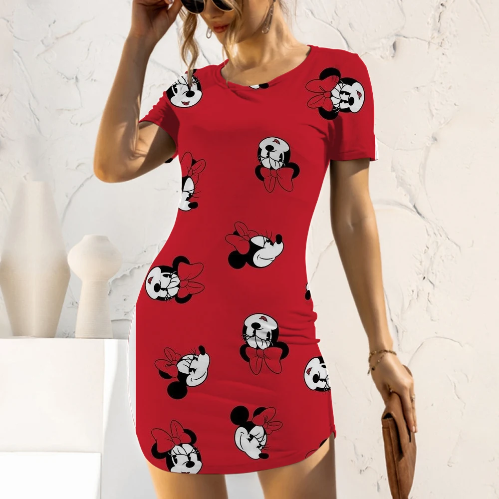 Elegant Dresses for Women 2022 Top Sexy Slim Fit Minnie Mouse Tight Women\'s Dress Casual Disney Cartoon Fashion Print Mickey 5XL