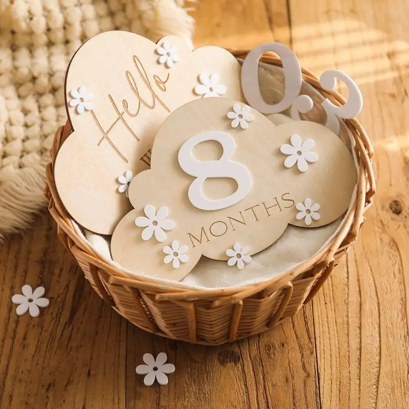 Baby Holz-Ballon Meilensteinkarten Premium-Qualität 1 Set Neugeborenen-Fotorequisiten für Urlaubs- und Familienfotoshootings – Detail 5