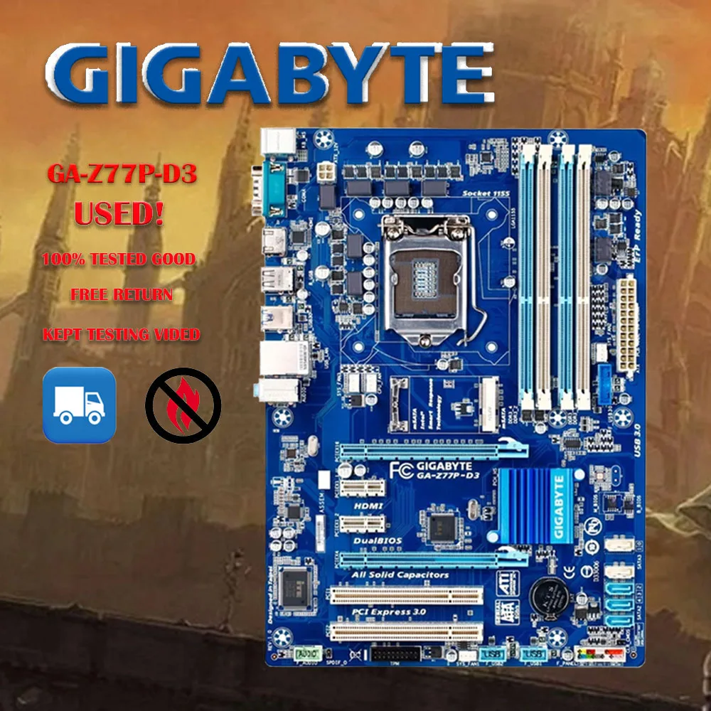 

GIGABYTE GA-Z77P-D3 Desktop Motherboard Z77 Socket LGA 1155 i3 i5 i7 DDR3 32G ATX UEFI BIOS Original Z77P-D3