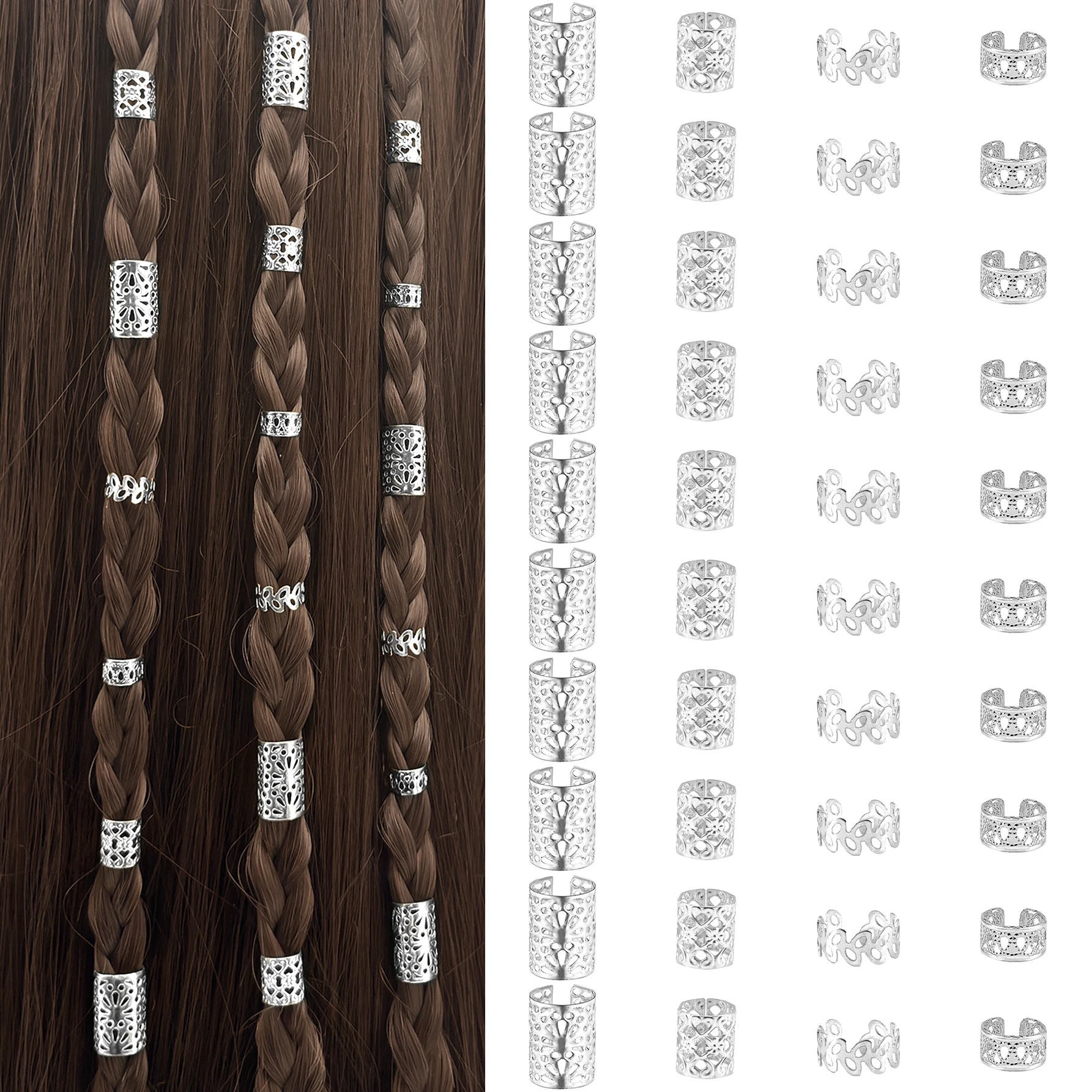 

40PCS Hair Jewelry for Braids Gold Hair Cuffs Multi Style Hair Rings for Braid Loc Dreadlock Accessories for Women and Girls