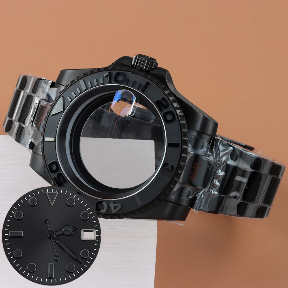 

28.5MM Black Dial Hands Green Luminous 40MM Watch Case Sapphire glass Oyster Bracelet For NH35 NH36 NH38 Movement Yacht-master