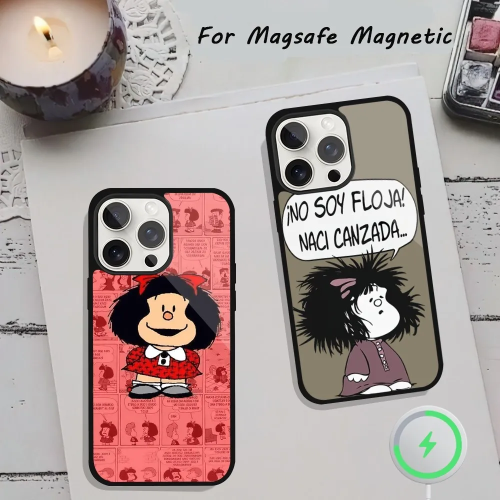 Cute M-Mafalda Phone Case  For iPhone 15 12 13 14 11 Pro Plus Max Magsafe Magnetic Wireless Charging shell