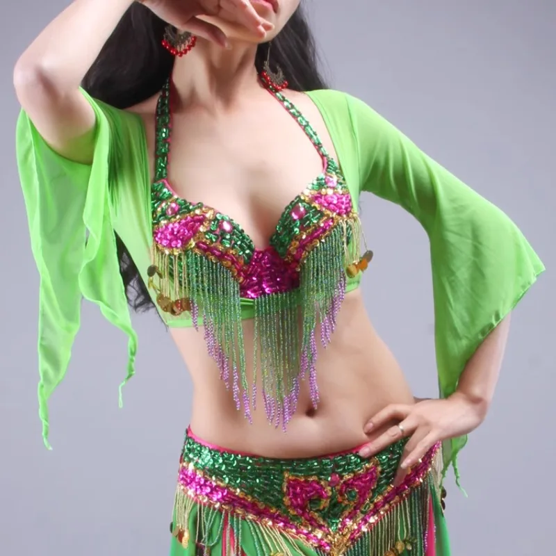 ที่กําหนดเองเครื่องแต่งกายเต้นรําท้องประสิทธิภาพตาข่ายด้านบนหน้าอกสนับสนุนทักษะการปฏิบัติตาข่ายแจ็คเก็ตผ้าคลุมไหล่เสื้อแขนยาว