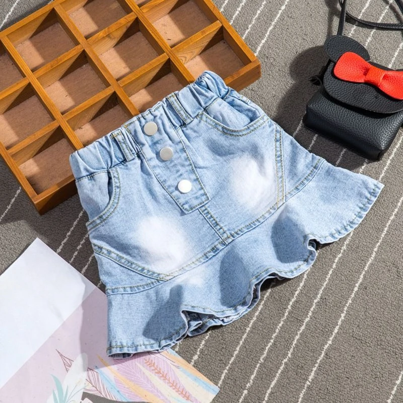 2026 Girls Denim Skirt Kids Mermaid Hem Mini Skirt Spring Summer Casual Wear Korean Inspired Design for Little Girl