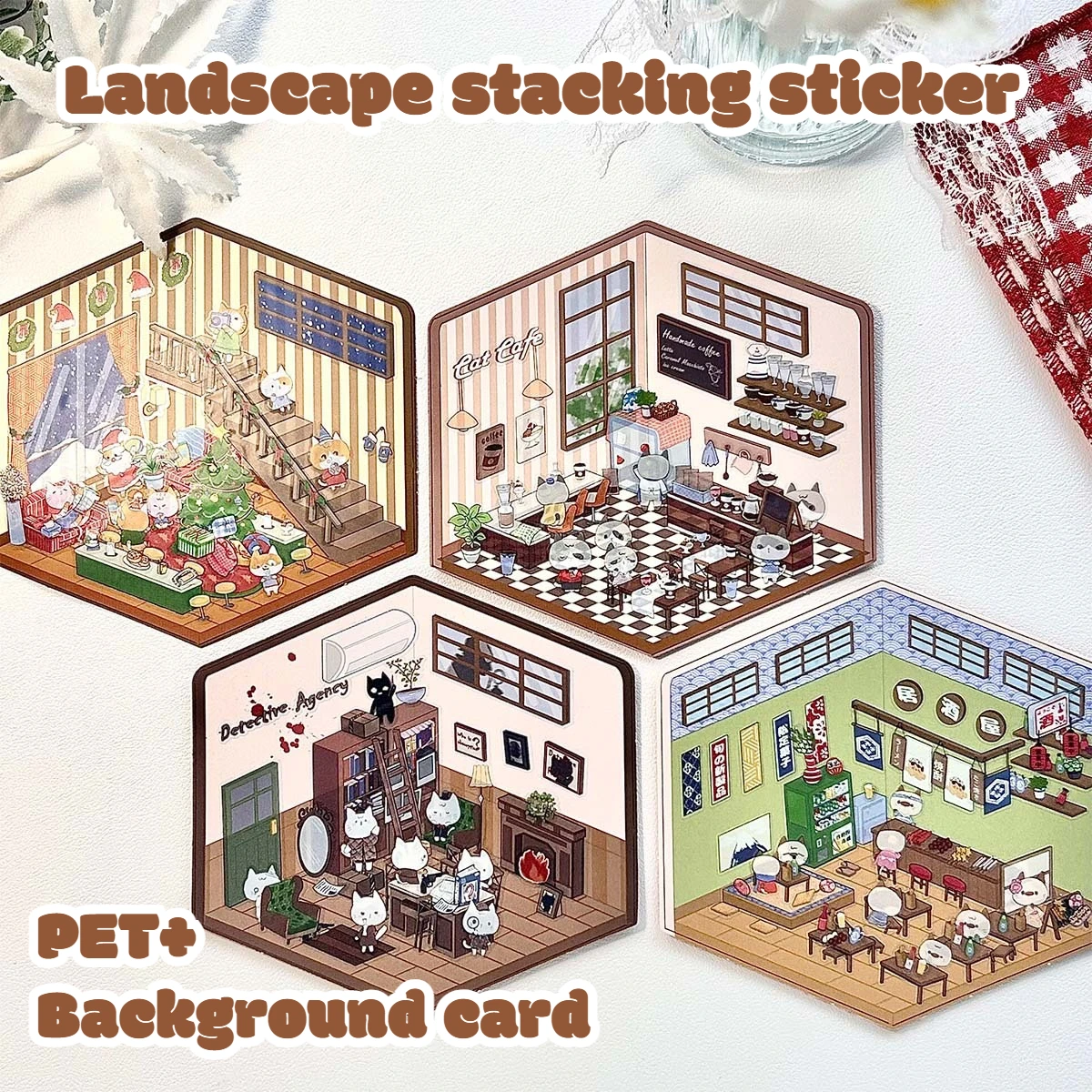 

Милый мультфильм 3D дом, комната, пейзажные наклейки, сделай сам, микросцена, штабелирование, ПЭТ-наклейка для девочек, ручная работа, настольные игры, чтобы убить время, 1 шт.