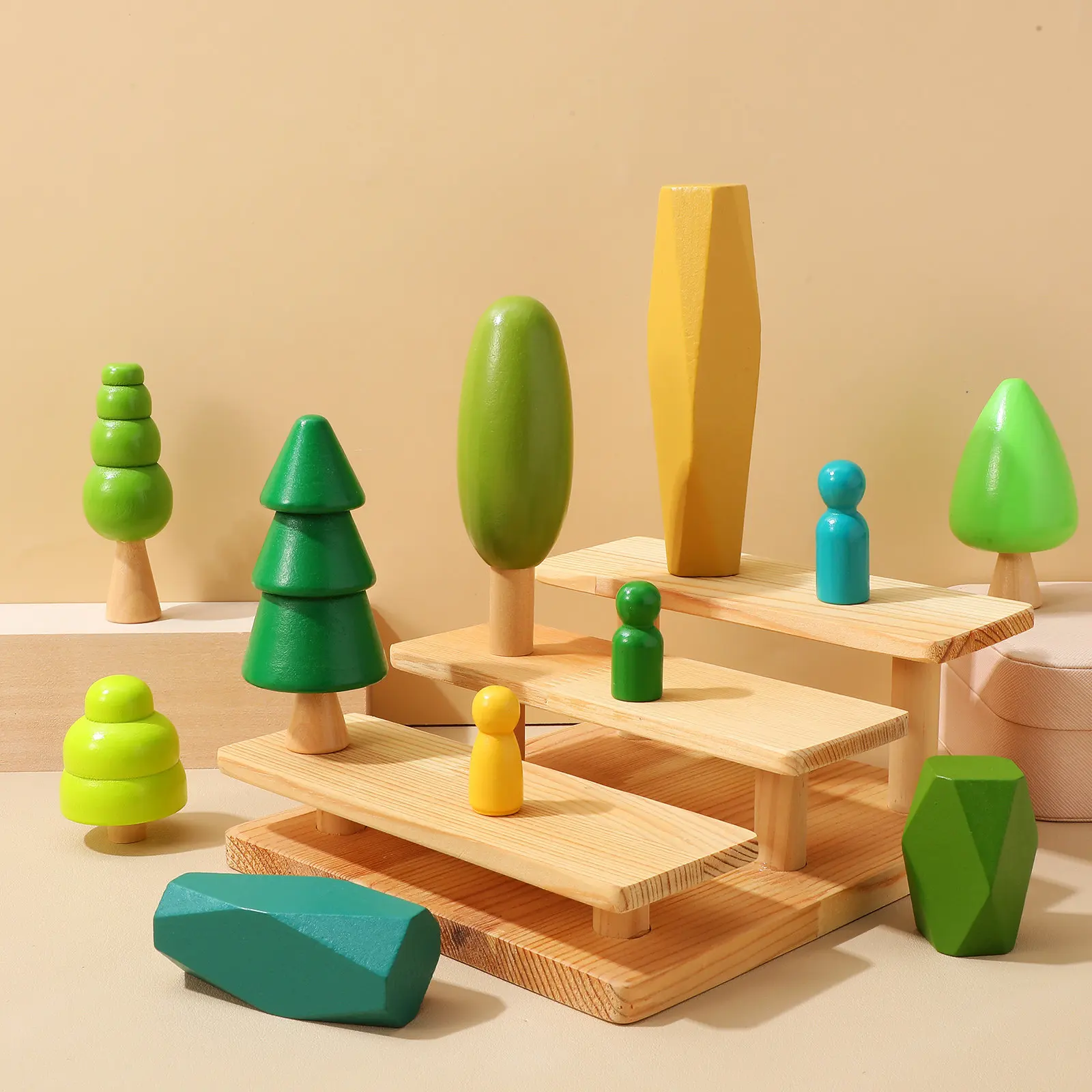 

Набор из 1 миниатюрных деревянных деревьев: натуральные деревянные маленькие лесные деревья, креативная развивающая игрушка для раннего обучения, безопасные яркие цвета