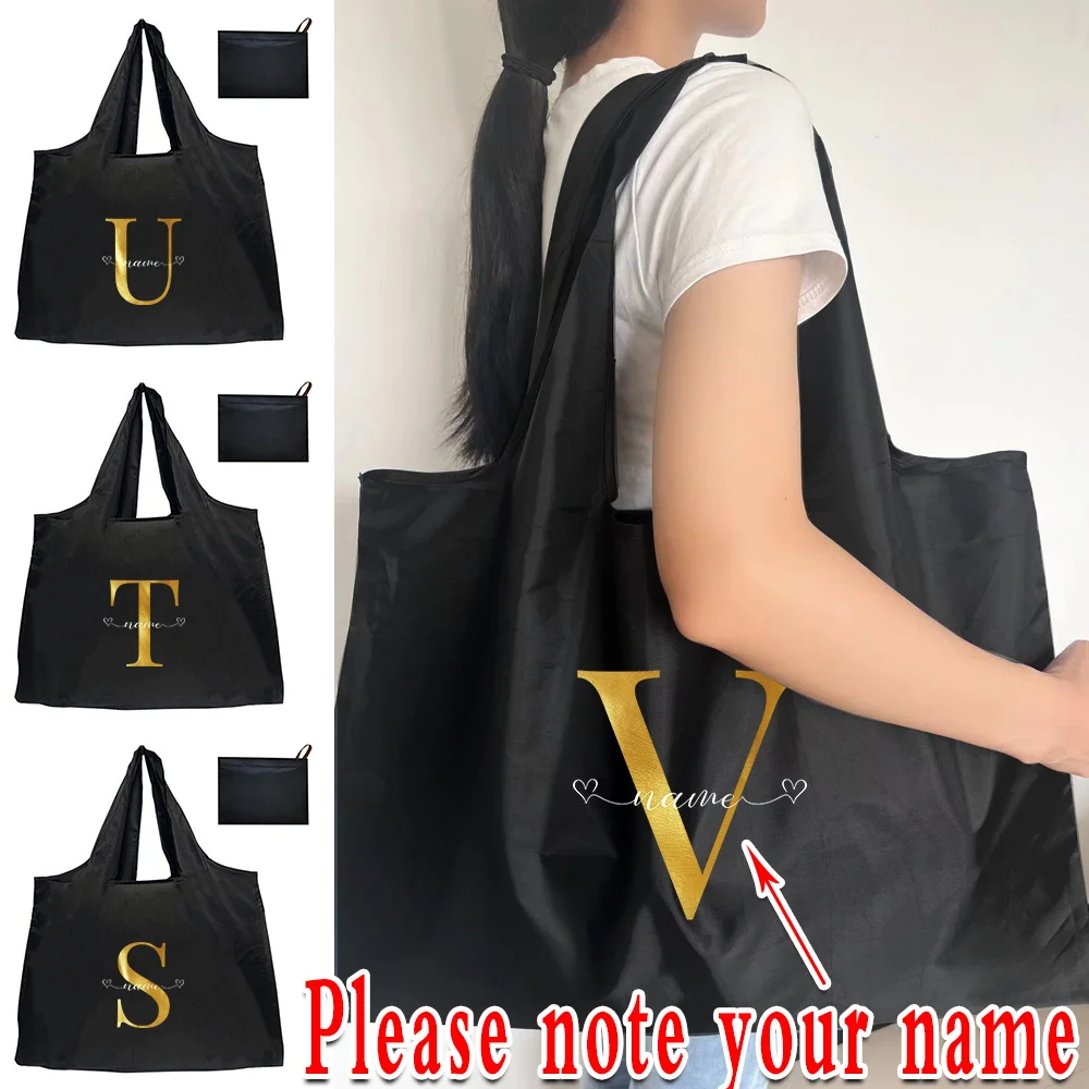 Large Capacity Shopping Bag Eco-Friendly Tote Foldable Storage Bag Custom Name 26 Letter Travel Handbags Reusable Grocery Bag