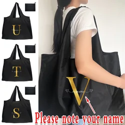 Bolso de compras de gran capacidad, bolsa de almacenamiento plegable ecológica, nombre personalizado, 26 letras, bolsos de viaje, bolsa de comestibles reutilizable