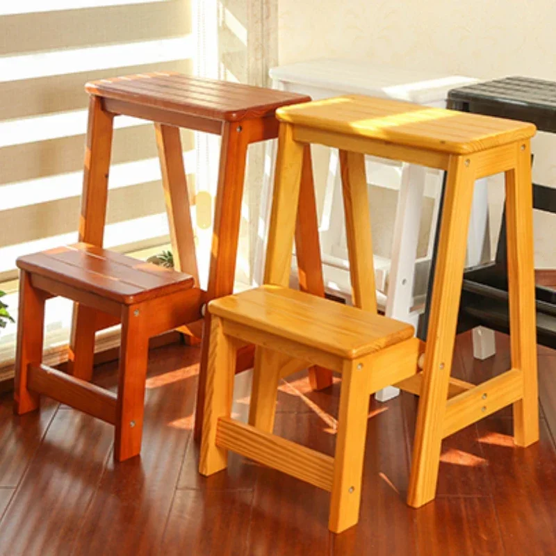 Solid Wood Folding Ladder Chair 3-Step Home Climbing Stool Multifunctional Indoor Pedal Foot Rest Stool Space-Saving Design