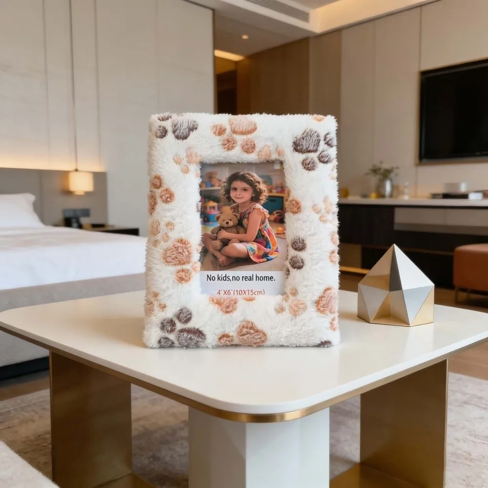 Heart Plush Photo Frame Leopard Print Puppy Paw 6/7/8 Inch Picture Frame Soft Creative Picture Frame Ornaments