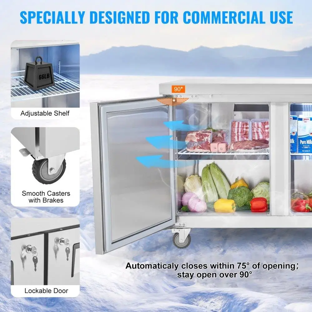 72 Inch Commercial Refrigerator Sandwich Prep Table 20 Cubic Feet  Storage Fridge for Restaurants Cafes Catering Solutions