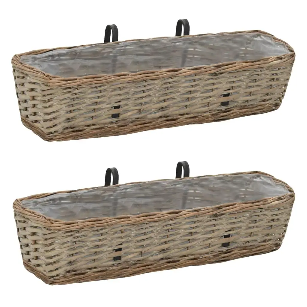 2PCS 60cm Wicker Balcony Planters with PE Lining - Stylish Outdoor Plant Pots