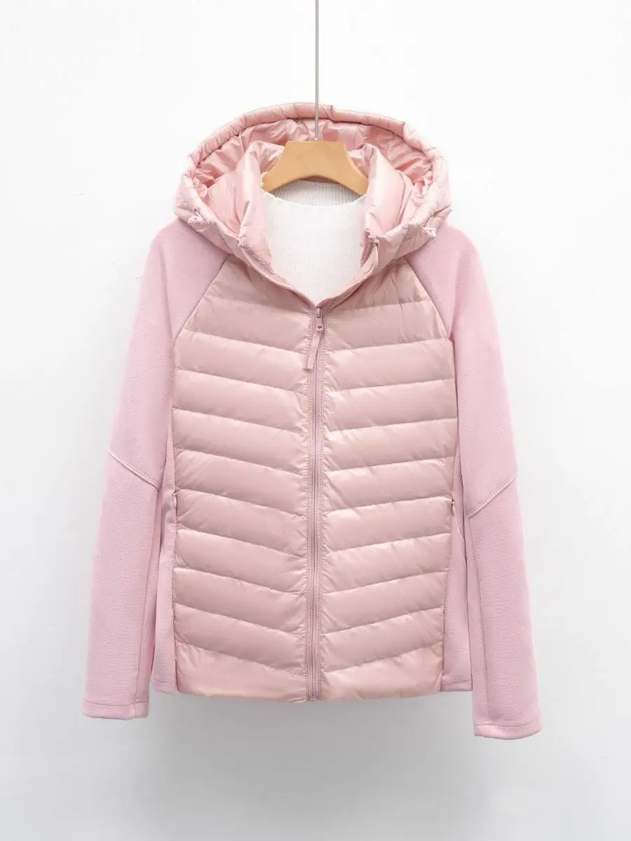 

Легкая стеганая женская куртка с капюшоном, повседневная уличная одежда для бега, спортивная ткань из нейлоновой ткани Du down Filling Long Sve