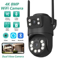 Cámara WIFI de doble lente 4K HD, cámara PTZ de doble pantalla 2K, cámara de seguridad de seguimiento automático para exteriores, vigilancia impermeable IP66 ICSEE