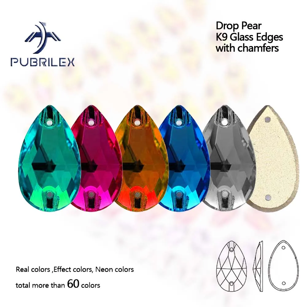 Pubrilex Drop Shape Sew On Rhinestones Chamfered Sewing Rhinestones for Garment Jewelry Figure Skating SYM Suit Decoration