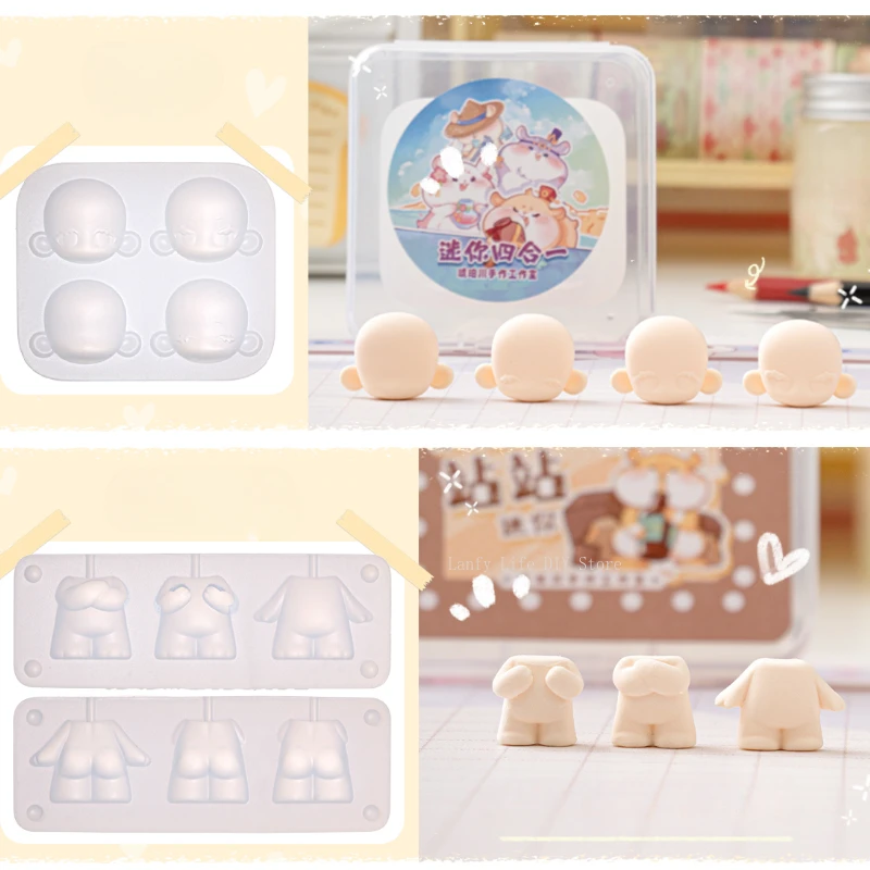 Mini Q Version Doll Silicone Mold Ultra-light Clay Doll Standing/sitting/lying Body Mold Figure Modeling Polymer Clay Tools