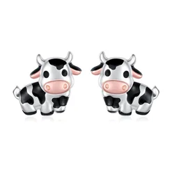 Design New Cute Cow Earring Silver Plated Enamel Ear Studs Jewelry for Girl Woman Animal Lovers Eardrop Party Gift